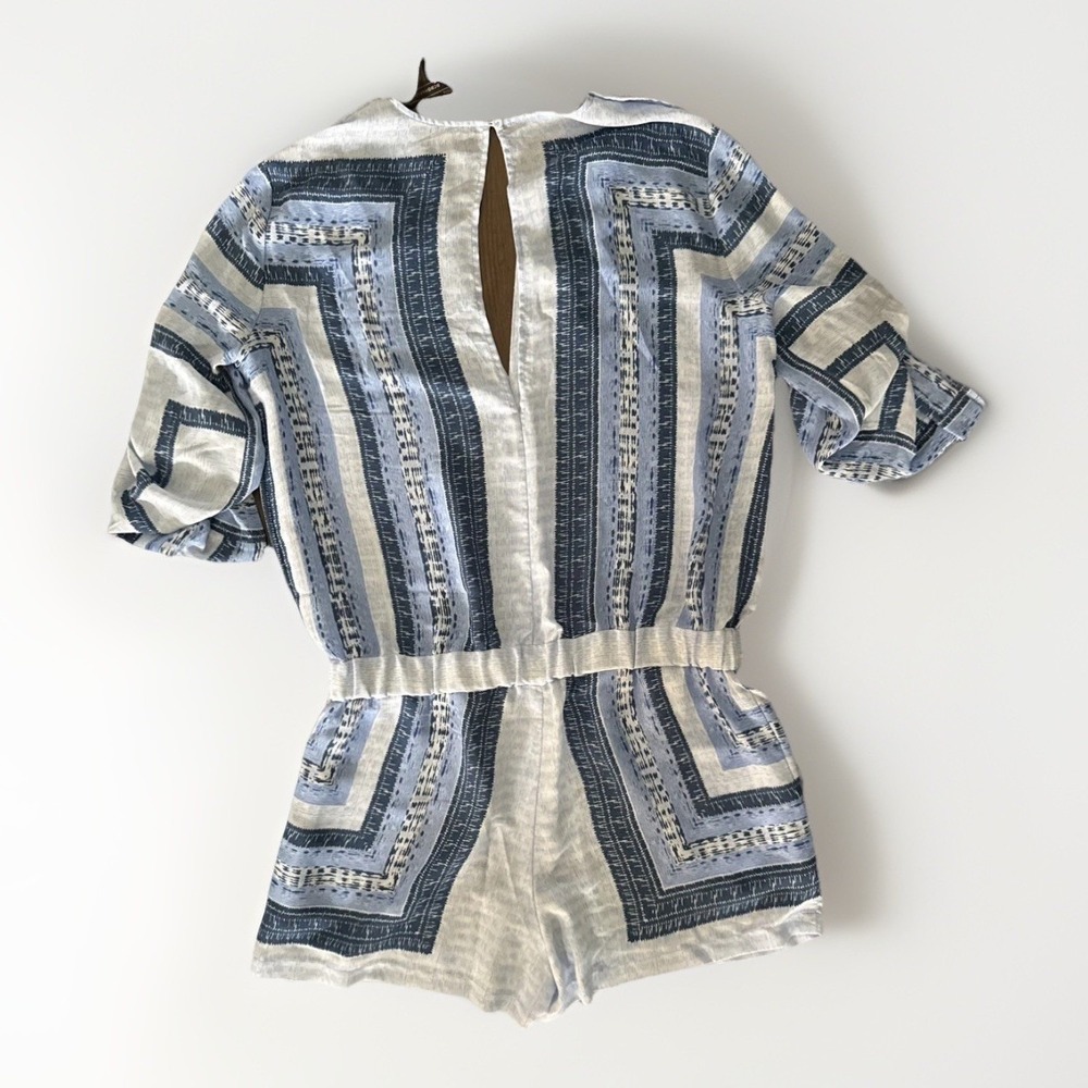 BCBG MAXAZRIA SIZE S SOREN BLUE PRINT V-NECK ROMPER - Picture 2 of 11